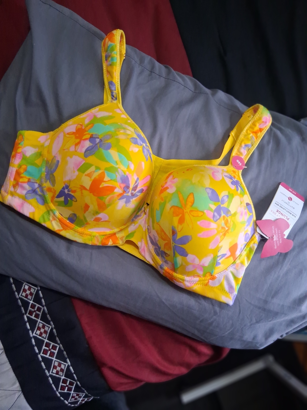 Ashley Stewart Yellow Floral Underwire Bra with Multicolor Flowers